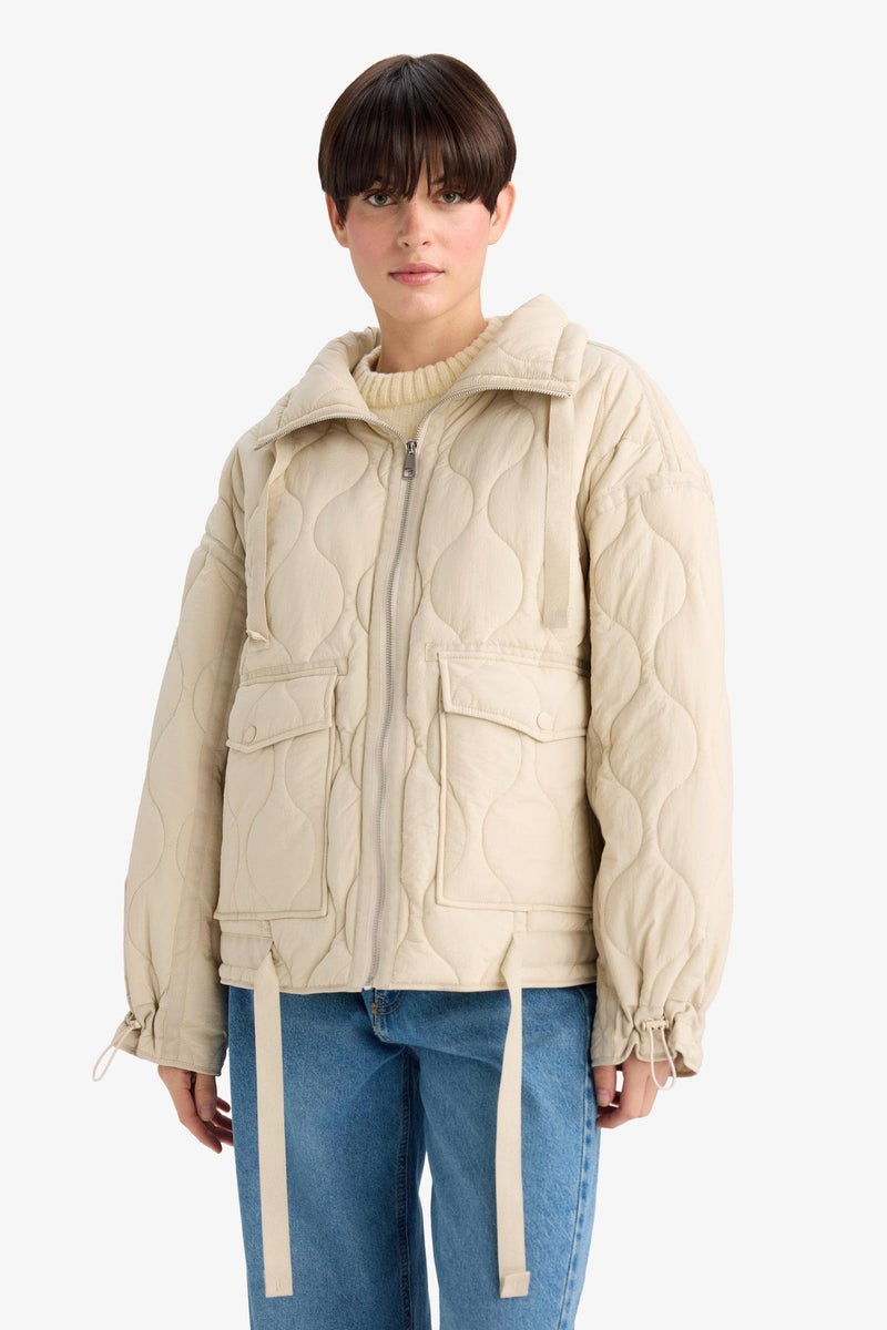 DeFacto Beige Woman Waterproof Relax Fit Jacket Casual - Image 3